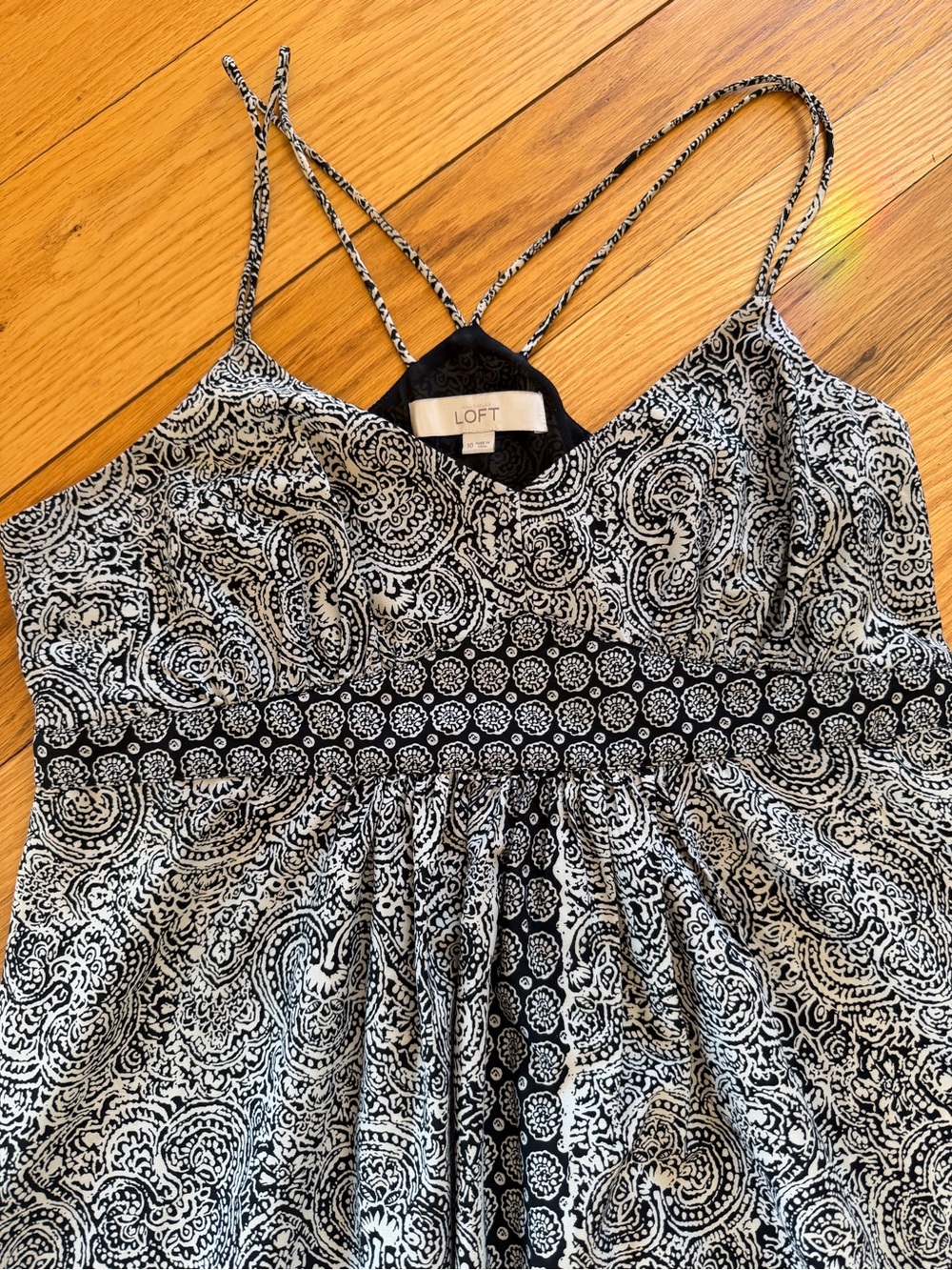 LOFT Black & White Paisley Spaghetti-Strap Sundress